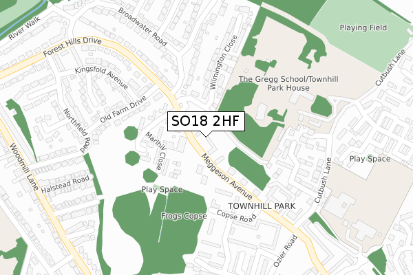 SO18 2HF map - large scale - OS Open Zoomstack (Ordnance Survey)