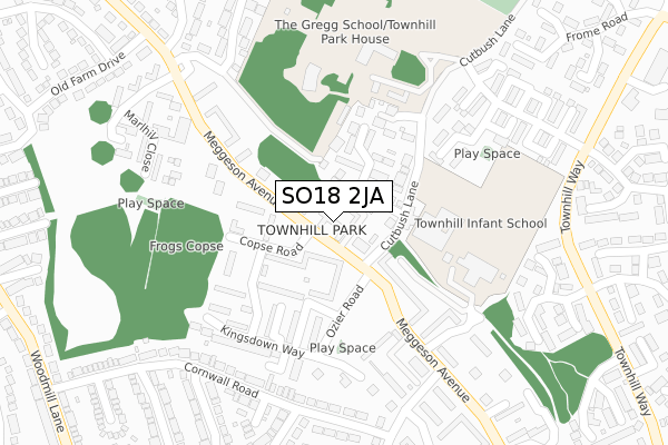 SO18 2JA map - large scale - OS Open Zoomstack (Ordnance Survey)