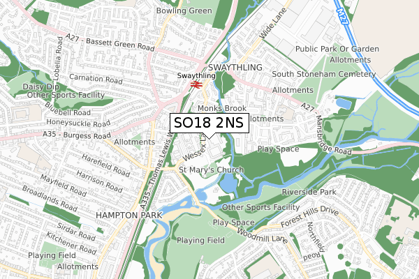 SO18 2NS map - small scale - OS Open Zoomstack (Ordnance Survey) SO18 2NS map - small scale - OS Open Zoomstack (Ordnance Survey)