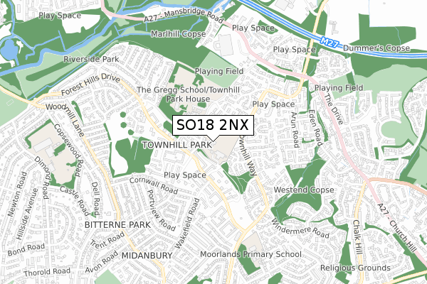 SO18 2NX map - small scale - OS Open Zoomstack (Ordnance Survey) SO18 2NX map - small scale - OS Open Zoomstack (Ordnance Survey)