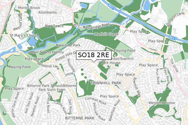 SO18 2RE map - small scale - OS Open Zoomstack (Ordnance Survey) SO18 2RE map - small scale - OS Open Zoomstack (Ordnance Survey)
