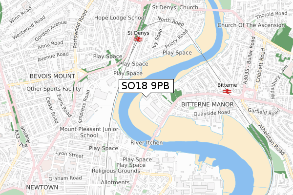 SO18 9PB map - small scale - OS Open Zoomstack (Ordnance Survey)