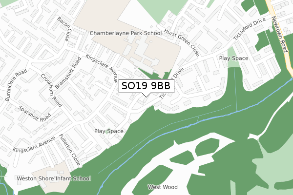 SO19 9BB map - large scale - OS Open Zoomstack (Ordnance Survey)