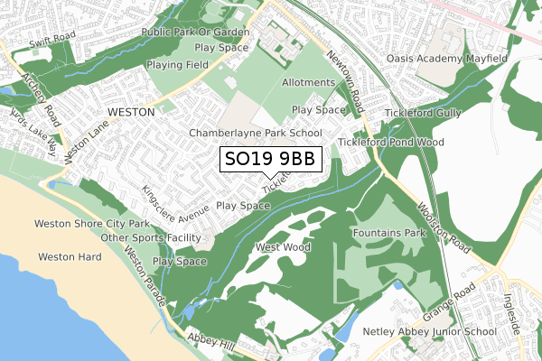 SO19 9BB map - small scale - OS Open Zoomstack (Ordnance Survey)