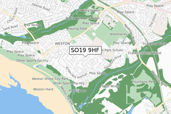 SO19 9HF map - small scale - OS Open Zoomstack (Ordnance Survey)