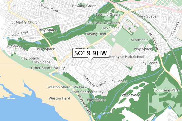 SO19 9HW map - small scale - OS Open Zoomstack (Ordnance Survey)