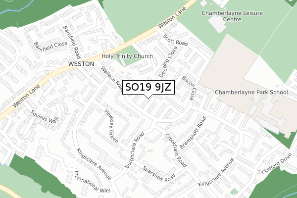 SO19 9JZ map - large scale - OS Open Zoomstack (Ordnance Survey)