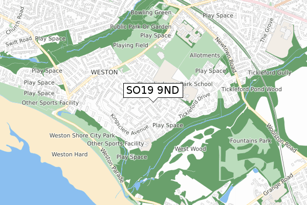 SO19 9ND map - small scale - OS Open Zoomstack (Ordnance Survey)
