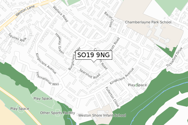 SO19 9NG map - large scale - OS Open Zoomstack (Ordnance Survey)
