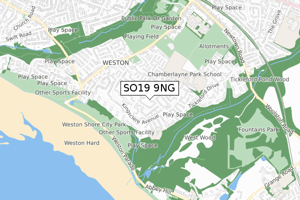 SO19 9NG map - small scale - OS Open Zoomstack (Ordnance Survey)