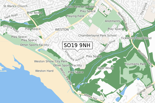 SO19 9NH map - small scale - OS Open Zoomstack (Ordnance Survey)