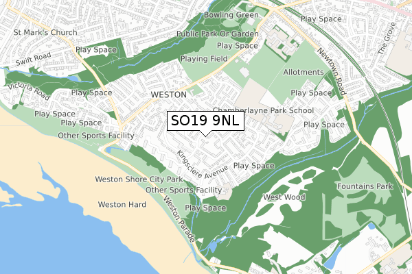 SO19 9NL map - small scale - OS Open Zoomstack (Ordnance Survey)