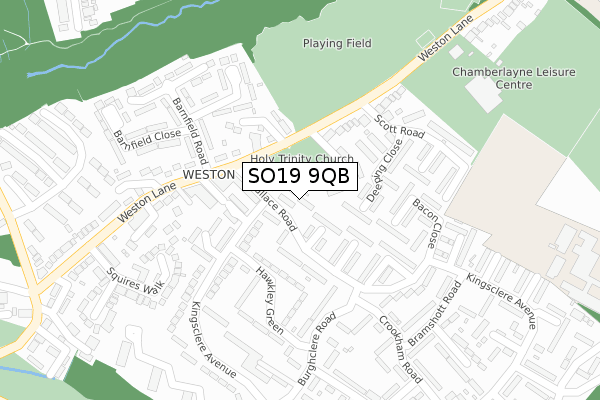 SO19 9QB map - large scale - OS Open Zoomstack (Ordnance Survey)