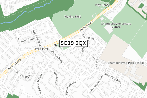 SO19 9QX map - large scale - OS Open Zoomstack (Ordnance Survey)