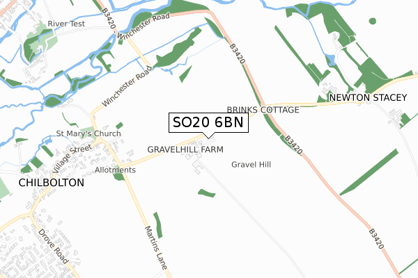 SO20 6BN map - small scale - OS Open Zoomstack (Ordnance Survey)