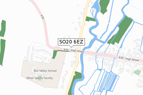 SO20 6EZ map - large scale - OS Open Zoomstack (Ordnance Survey)