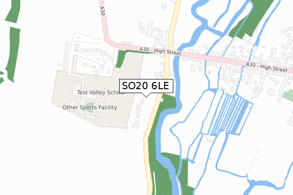 SO20 6LE map - large scale - OS Open Zoomstack (Ordnance Survey)
