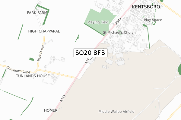 SO20 8FB map - small scale - OS Open Zoomstack (Ordnance Survey)