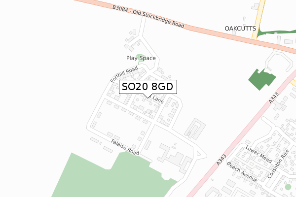SO20 8GD map - large scale - OS Open Zoomstack (Ordnance Survey)