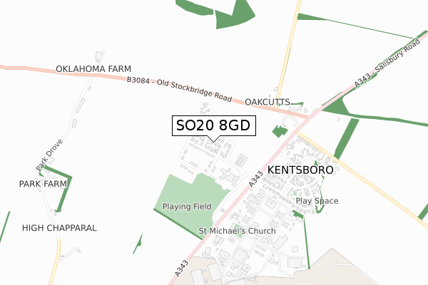 SO20 8GD map - small scale - OS Open Zoomstack (Ordnance Survey)