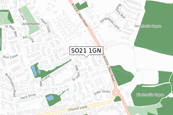 SO21 1GN map - large scale - OS Open Zoomstack (Ordnance Survey)