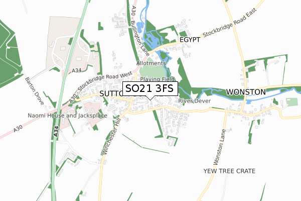 SO21 3FS map - small scale - OS Open Zoomstack (Ordnance Survey)