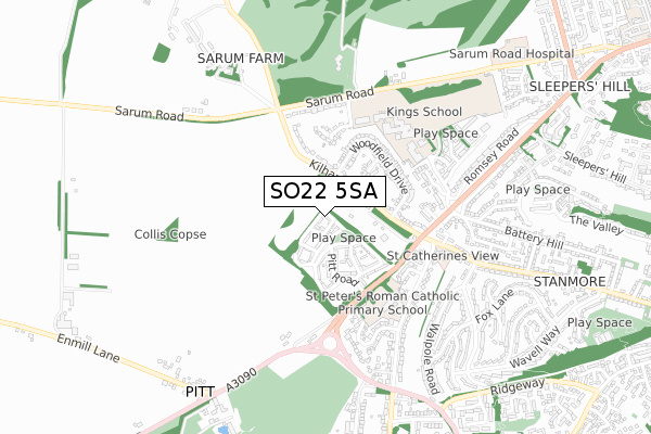 SO22 5SA map - small scale - OS Open Zoomstack (Ordnance Survey)