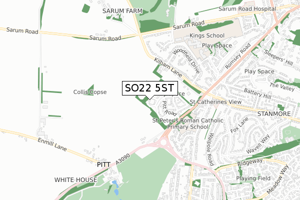 SO22 5ST map - small scale - OS Open Zoomstack (Ordnance Survey)