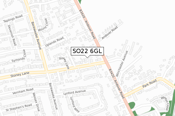 SO22 6GL map - large scale - OS Open Zoomstack (Ordnance Survey)