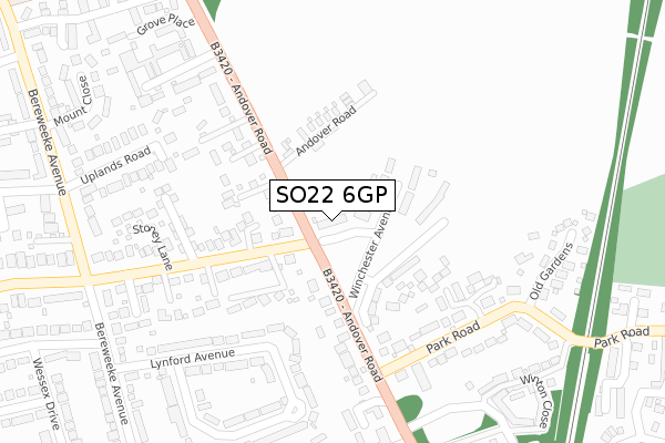 SO22 6GP map - large scale - OS Open Zoomstack (Ordnance Survey)