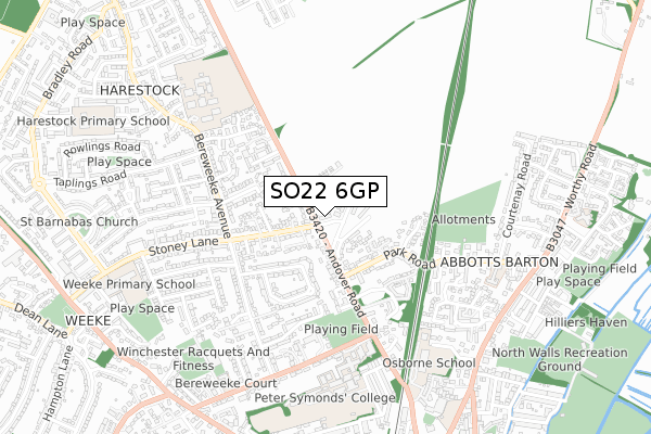 SO22 6GP map - small scale - OS Open Zoomstack (Ordnance Survey)