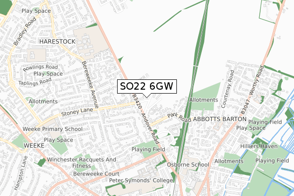 SO22 6GW map - small scale - OS Open Zoomstack (Ordnance Survey)