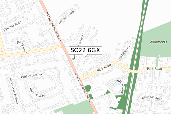 SO22 6GX map - large scale - OS Open Zoomstack (Ordnance Survey)