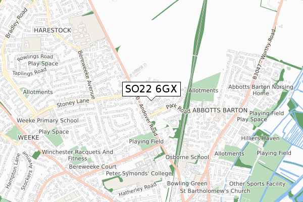 SO22 6GX map - small scale - OS Open Zoomstack (Ordnance Survey)