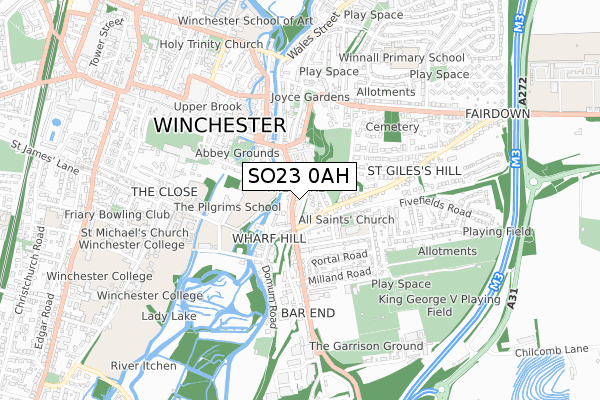 SO23 0AH map - small scale - OS Open Zoomstack (Ordnance Survey) SO23 0AH map - small scale - OS Open Zoomstack (Ordnance Survey)
