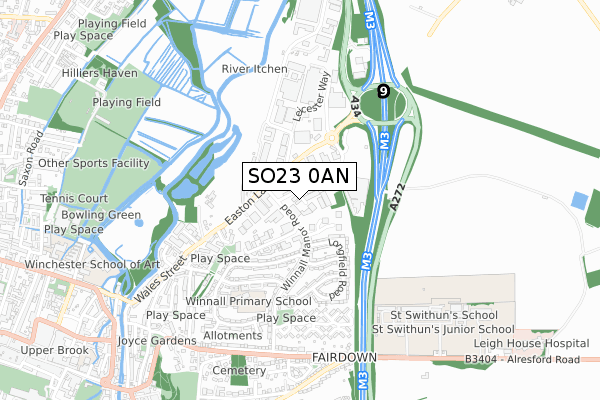 SO23 0AN map - small scale - OS Open Zoomstack (Ordnance Survey)
