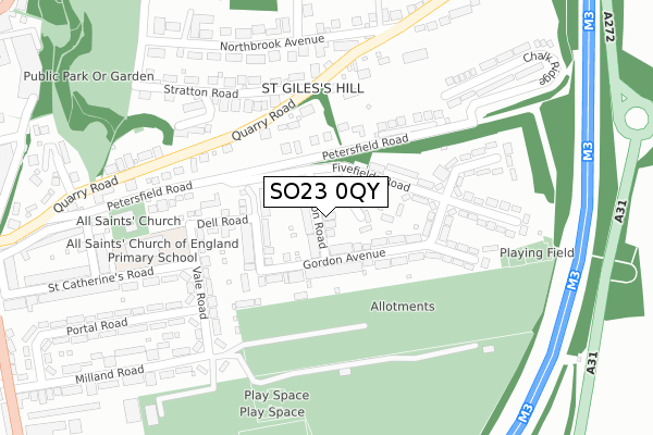 SO23 0QY map - large scale - OS Open Zoomstack (Ordnance Survey)