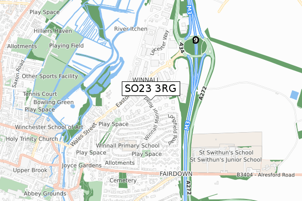 SO23 3RG map - small scale - OS Open Zoomstack (Ordnance Survey)