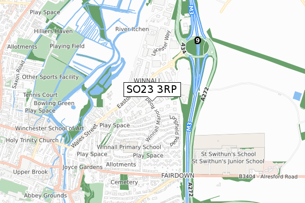 SO23 3RP map - small scale - OS Open Zoomstack (Ordnance Survey)