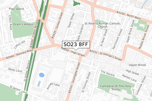SO23 8FF map - large scale - OS Open Zoomstack (Ordnance Survey)