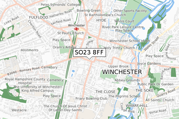 SO23 8FF map - small scale - OS Open Zoomstack (Ordnance Survey) SO23 8FF map - small scale - OS Open Zoomstack (Ordnance Survey)