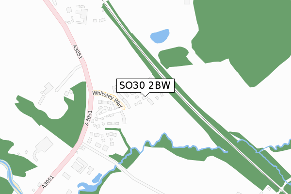 SO30 2BW map - large scale - OS Open Zoomstack (Ordnance Survey)