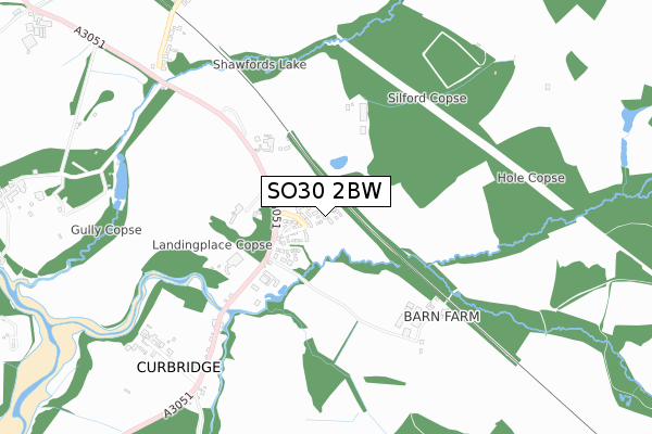 SO30 2BW map - small scale - OS Open Zoomstack (Ordnance Survey)