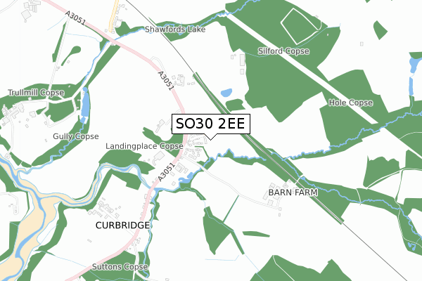 SO30 2EE map - small scale - OS Open Zoomstack (Ordnance Survey)