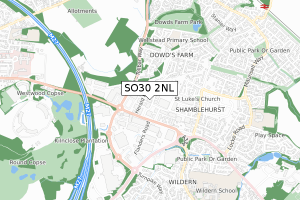 SO30 2NL map - small scale - OS Open Zoomstack (Ordnance Survey)