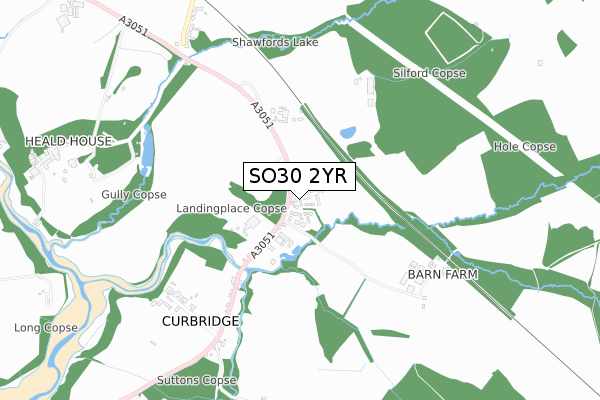 SO30 2YR map - small scale - OS Open Zoomstack (Ordnance Survey)