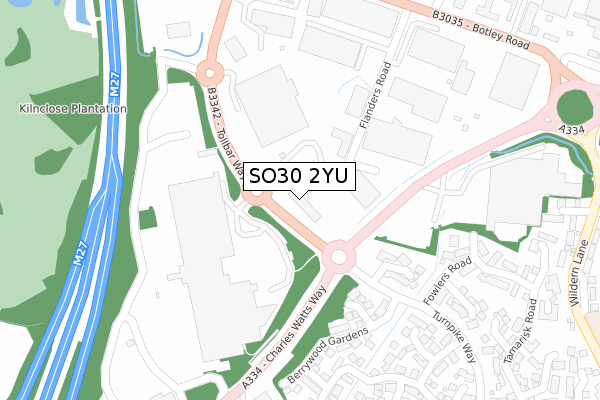 SO30 2YU map - large scale - OS Open Zoomstack (Ordnance Survey)