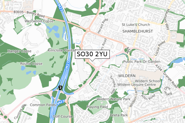 SO30 2YU map - small scale - OS Open Zoomstack (Ordnance Survey)