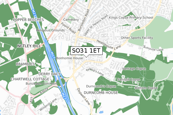 SO31 1ET map - small scale - OS Open Zoomstack (Ordnance Survey)