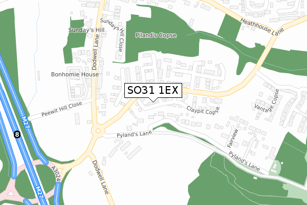 SO31 1EX map - large scale - OS Open Zoomstack (Ordnance Survey)